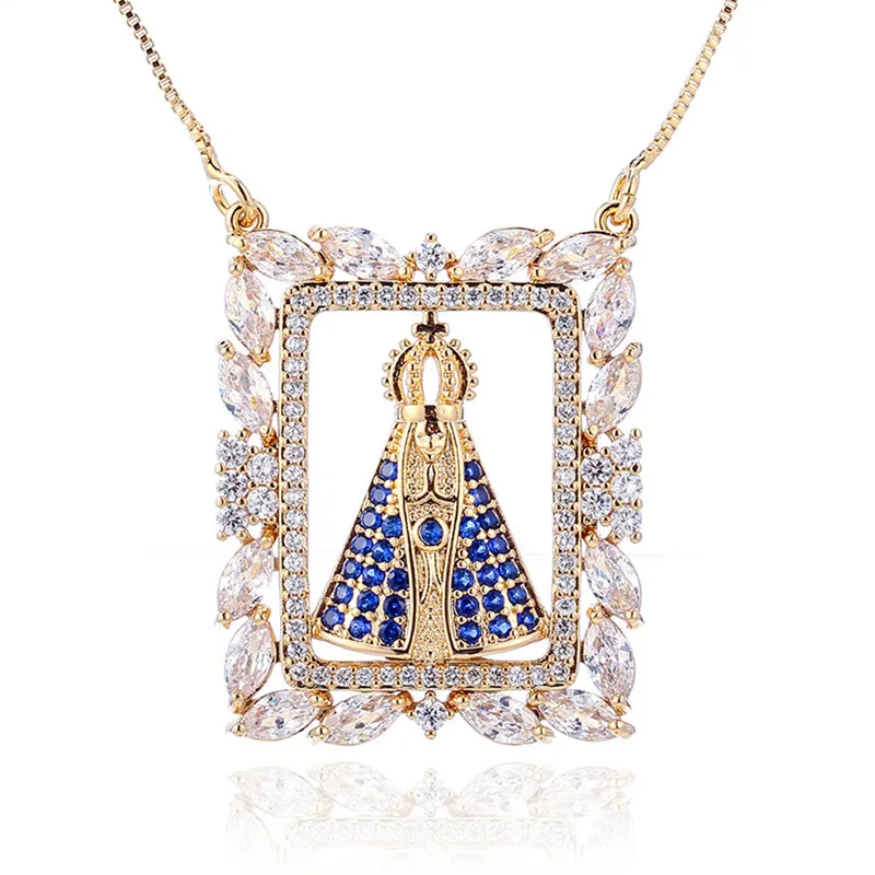 2024 New Luxury Bling Iced Out CZ Virgin Mary Choker Necklace For Women Our Lady Aparecida Colar Feminino