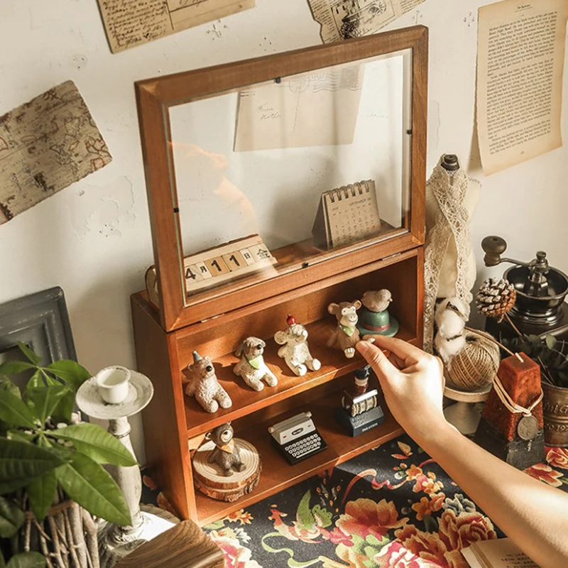 Wall Display Box Wood Cabinet Shadow Case Storage Mug Wooden Bread Organizer Holder Shelves Cup Countertop Rack Boxes