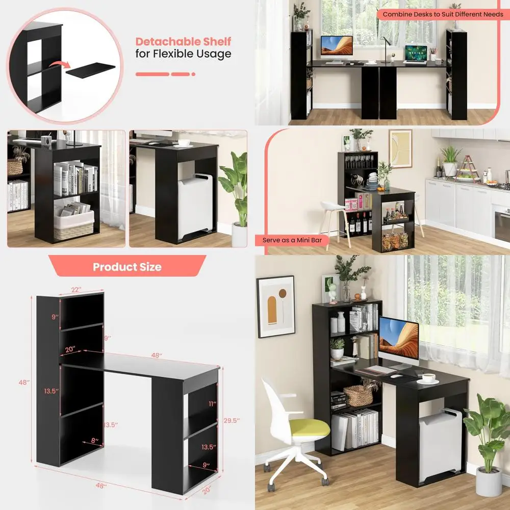 

Реверсивный учебный стол с местом для хранения, компактная офисная рабочая станция, подходит для дома и детских комнат (черный)