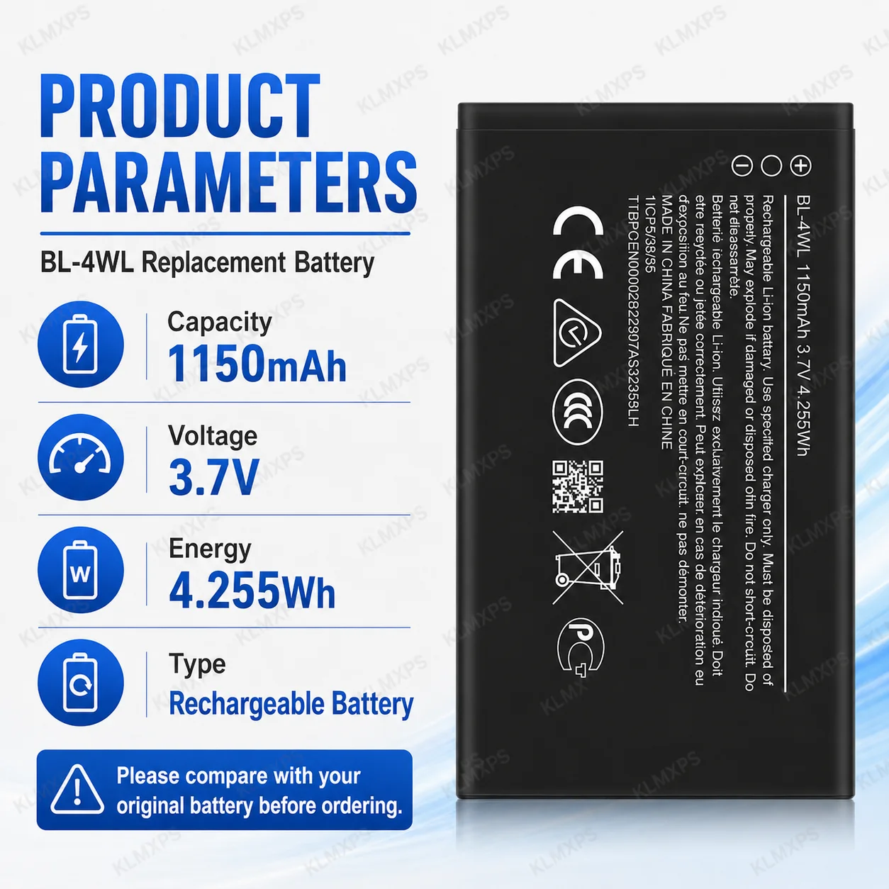 BL-4WL Battery 1150mAh 3.7V Li-Polymer Rechargeable Replacement Battery For Nokia 215 220 225 230 5310 8310