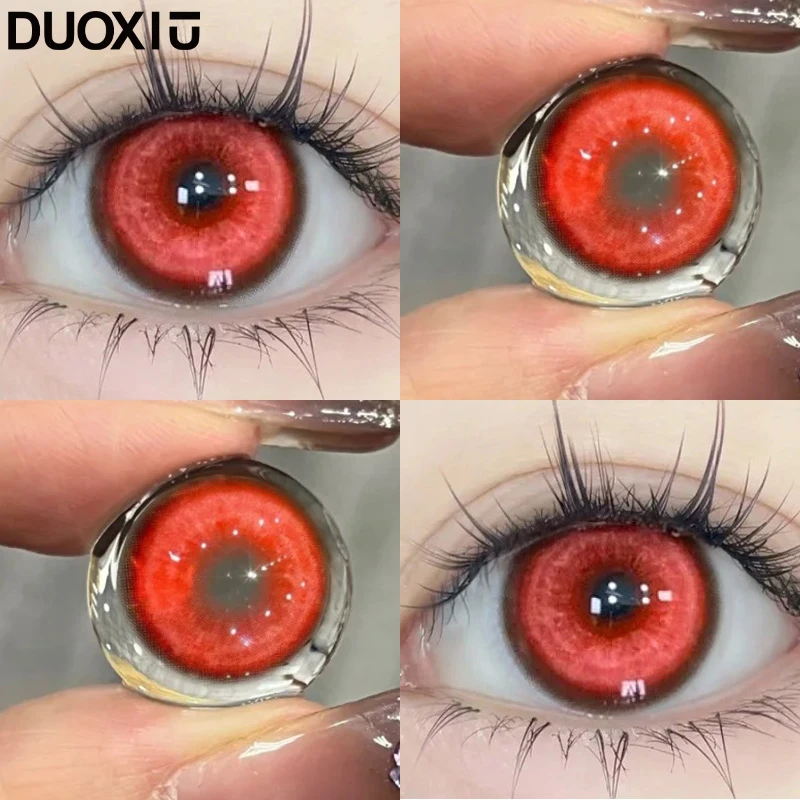 DUOXIU 1 Paar farbige Myopie-Kontaktlinsen, farbige Schüler, modische rote und rosa Cosplay-Linsen für Augen, weiche Kontaktlinsen, jährlich – Detail 9