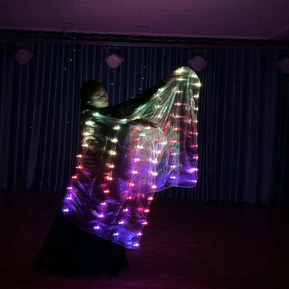 Ruoru 2m*1m Polyester Belly Dance Led Veils Carnival Belly Dancing Light Up Veil Props Belly Dance Accessories for Festival