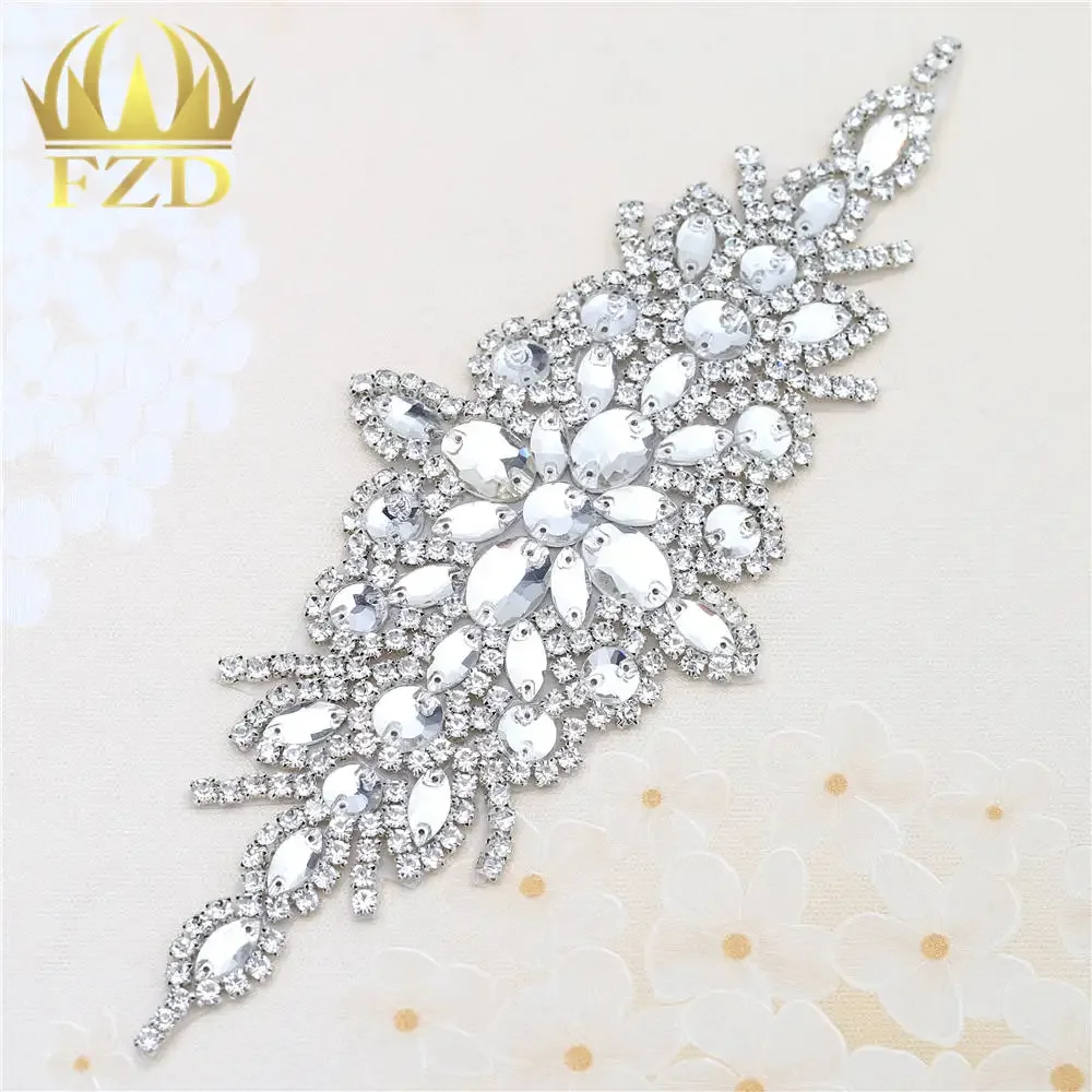 

1 Piece Clear Crystal Applique For Dresses Sew On Crystals Iron On Patch Motif Applique Rhinestone For Clothing Strass Patches