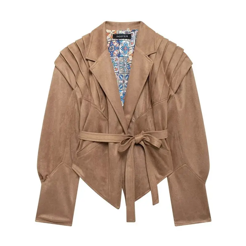 

Luxury Brand Spring Autumn Coats Vintage Harajuku Women's Jackets New Streetwear Fashion Waist-cinching Tie-Belt Varsity Jacket