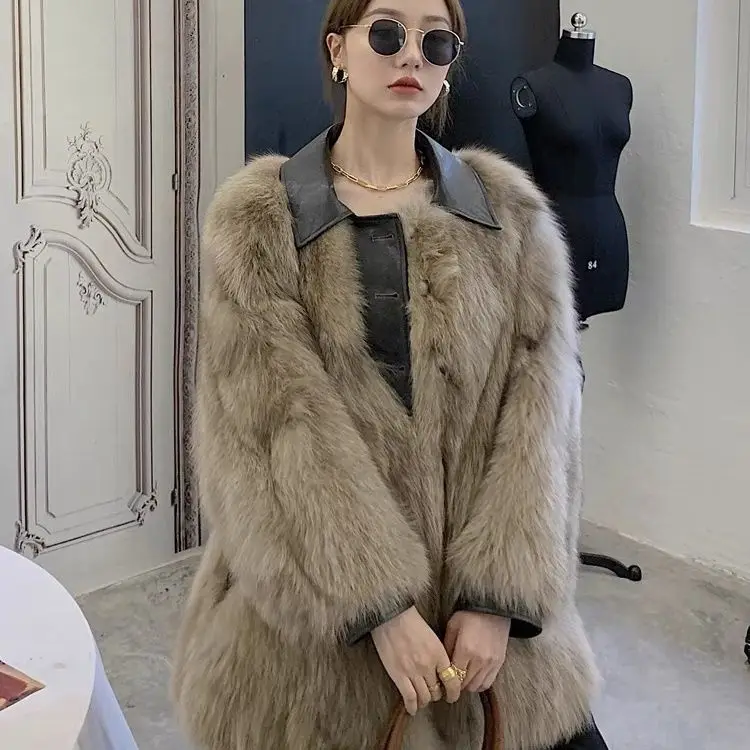 海寧新気質ファッションファーコート冬環境に優しいフォックスファーコート女性用ヤングミディアム＆ロングコート