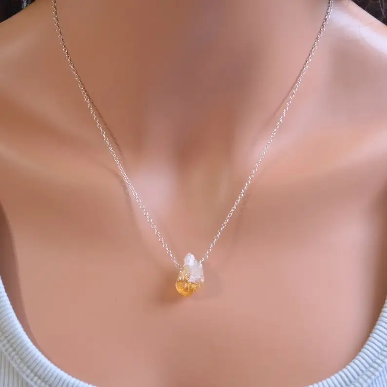 Simple Raw Citrine Jewelry, Gemstone Necklace, Pendant Necklace, November Birthstone Jewelry, Sterling Silver