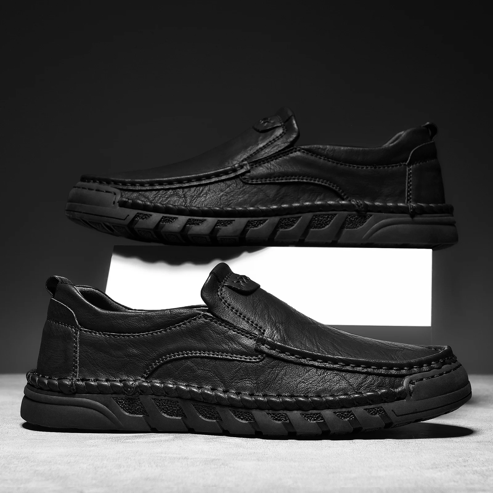 Handmade Men's Split Leather Casual Shoes Men's Sewing Diriving Shoes Hot Sale Male Fashion Moccasins Tooling Shoes Plus Size