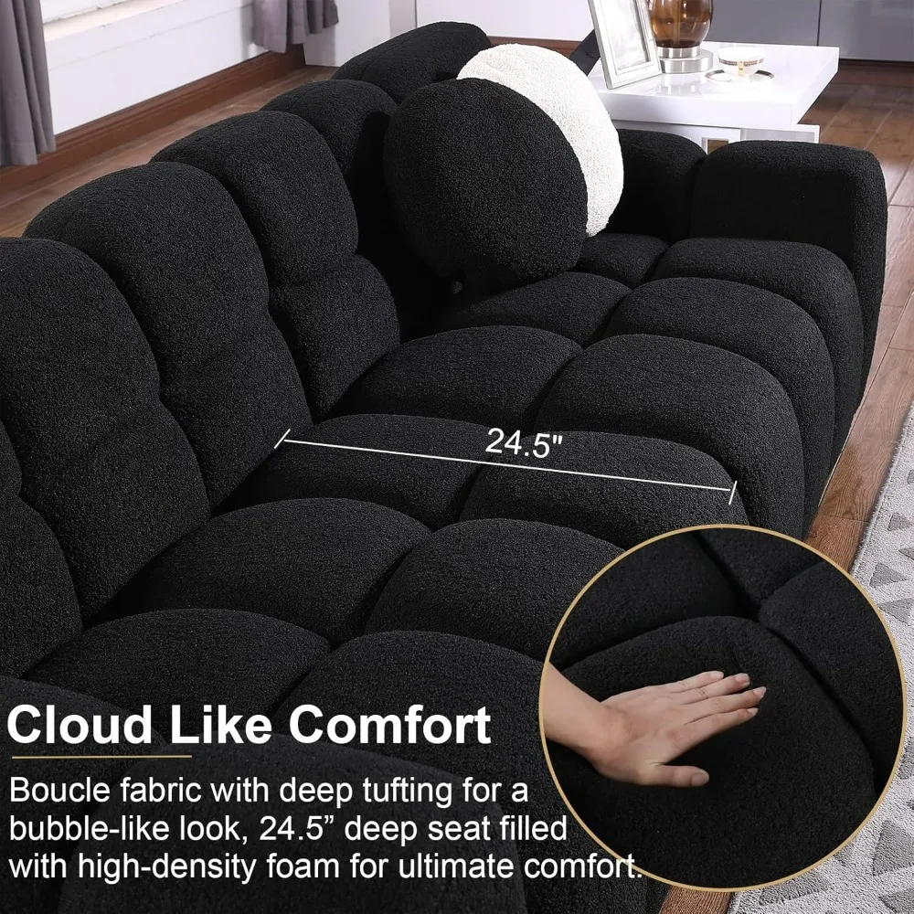 2 Piece Sofa Set, Boucle Cloud Couch and Loveseat Sets, Modern Bubble Living Room Furniture Set with 4 Pillows