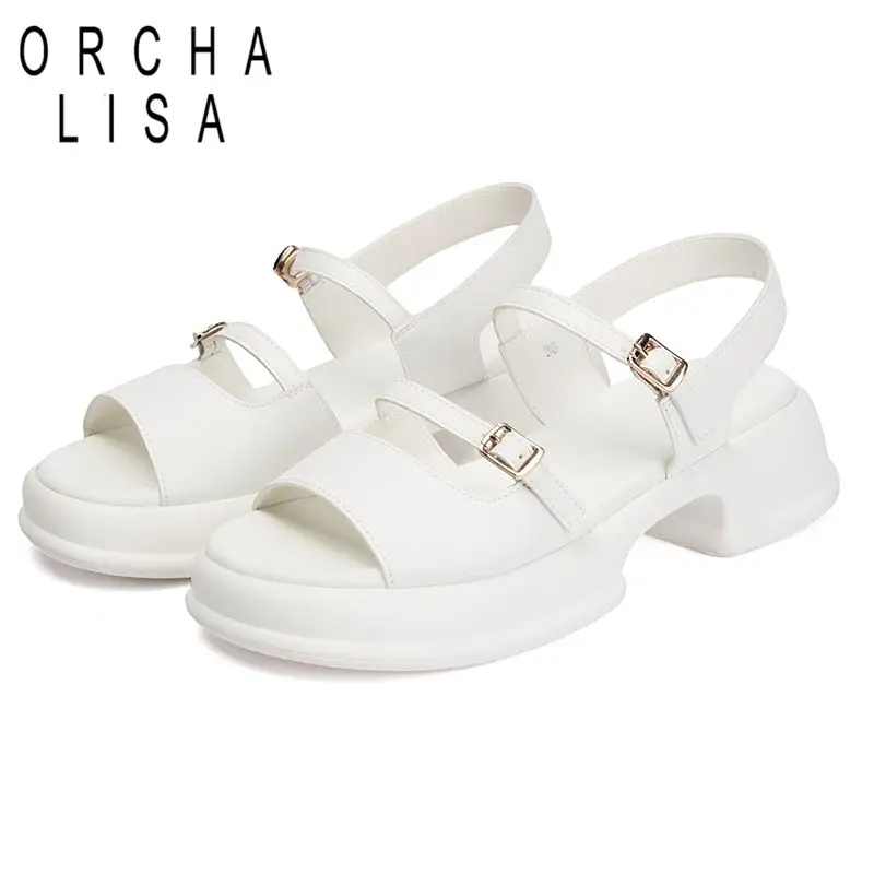 

Сандалии ORCHA LISA для женщин, с круглым носком, толстой подошвой 42 см, платформой 2 см, с ремешком на пряжке, большие размеры 41, ручная работа, зимние
