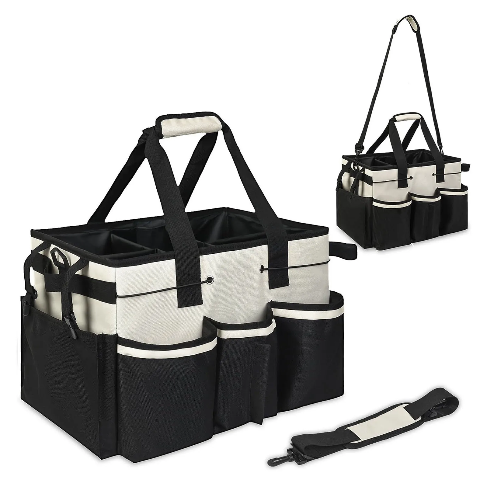 

Wearable Cleaning Bag Large Capacity Cleaning Supplies Organizer Bag with Handle Shoulder Straps Detachable Divide for Cleaners
