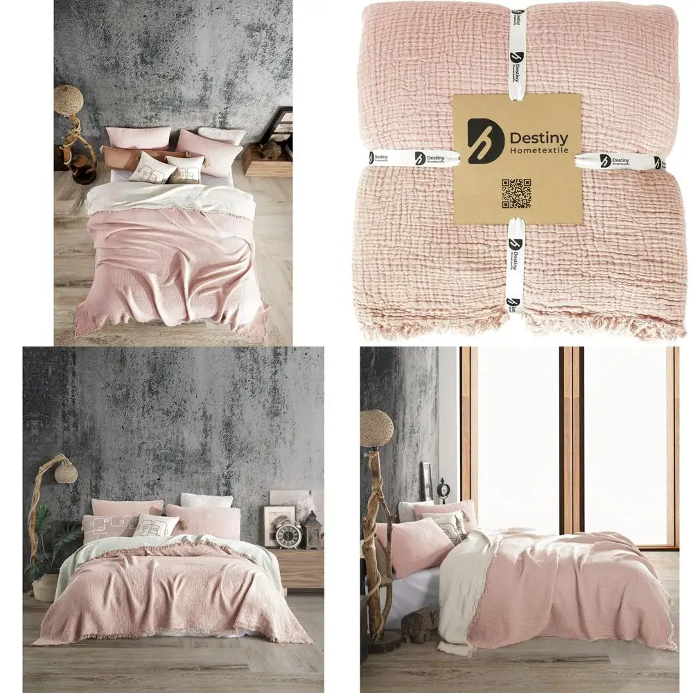 

100% Organic Cotton Dual-Colored Muslin Throws and Pillowcases - Breathable, Ultra Soft, Lightweight Pre-Washed for Comfort and