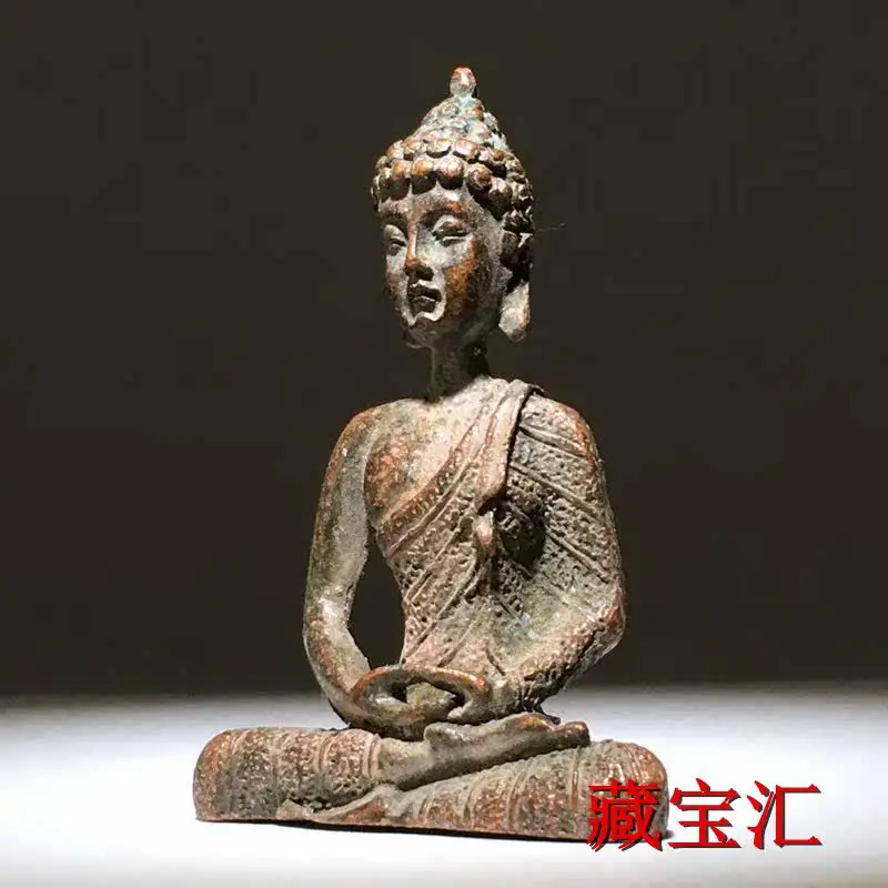 Vintage Unearthed Rural Old Item Purple Copper Three Dimensional Sakyamuni Buddha Seated Statue Old Bronze Worship Desktop Decor