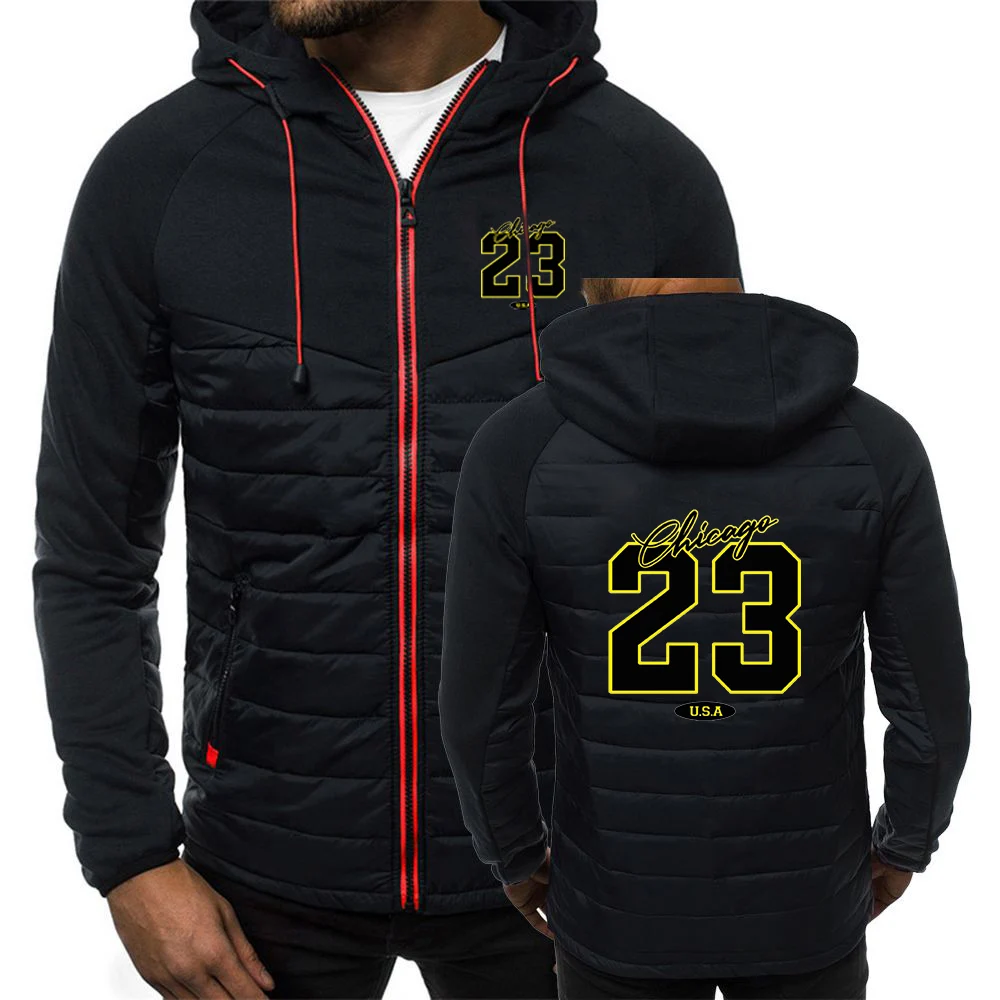

2025 Autumn Winter Men's 23 USA Art Letter Design Logo Print Hooded Down Jackets Solid Color Simple Hoodies Fashion Trend Coat