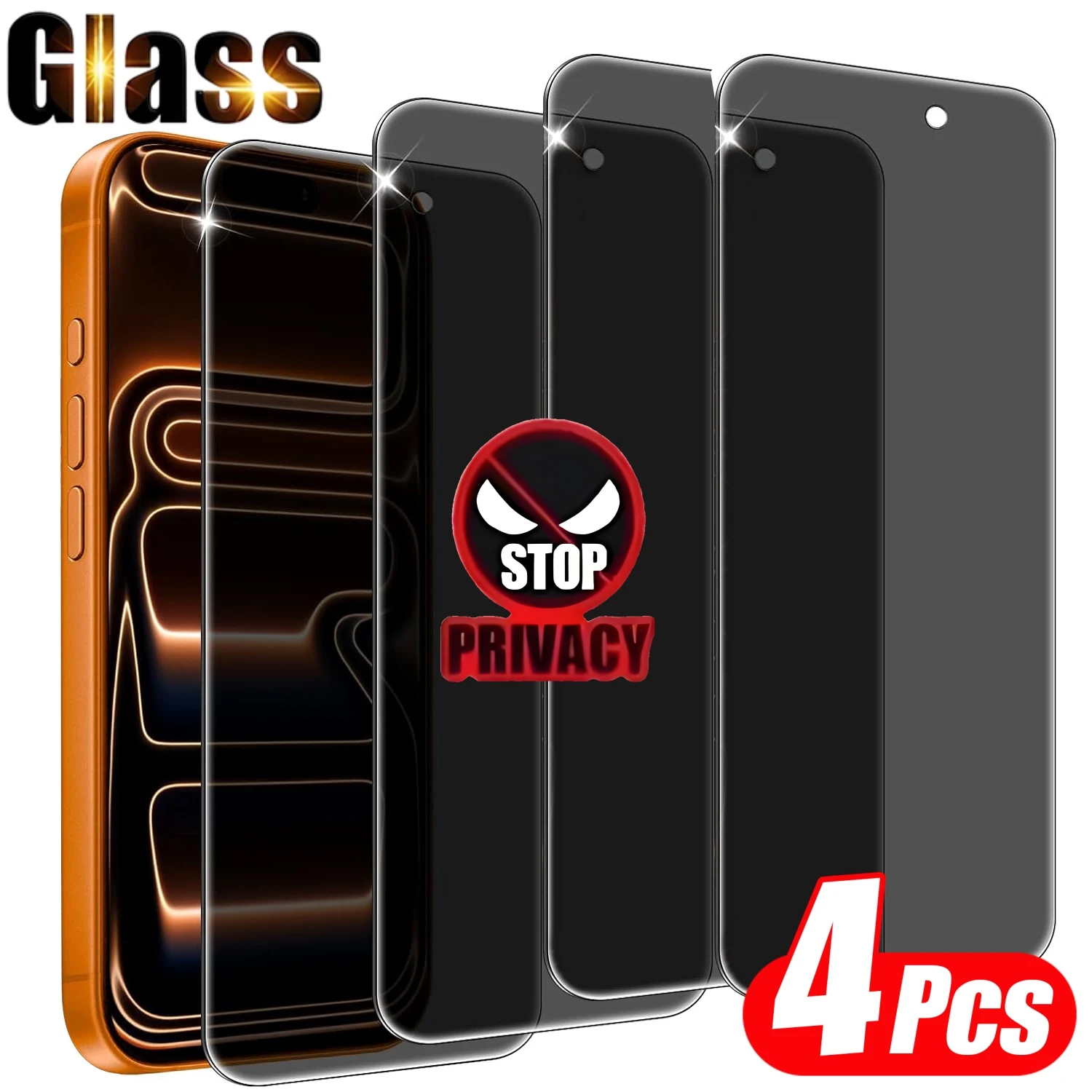 4er-Set Anti-Spionage Displayschutzfolie für iPhone 11 12 13 14 15 16 17 Pro Max 14 15 16 Plus 16e 17 Air 17e Gehärtetes Glas Sichtschutzfolie