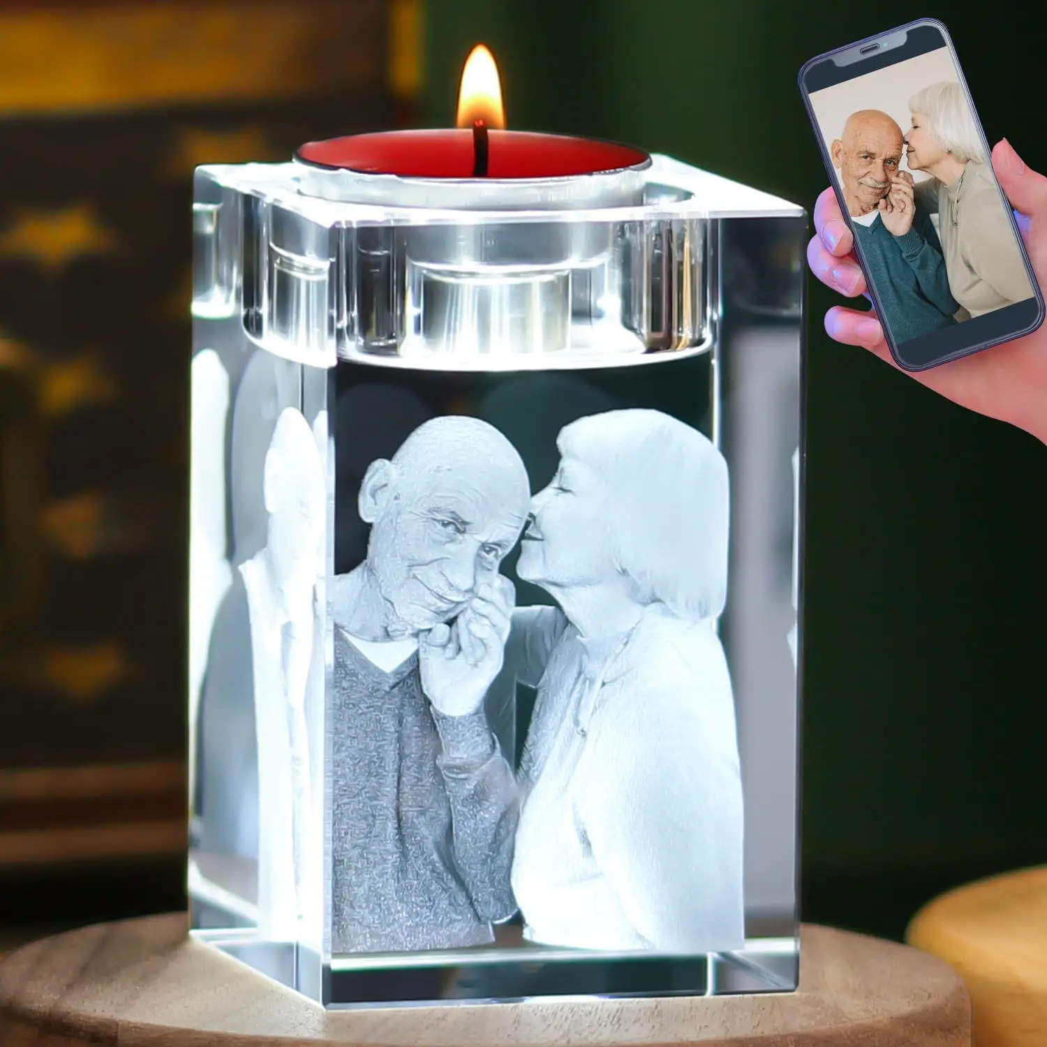 3D Crystal Photo, Personalized Anniversary Memorial Gift with Your Own Photo, Customized Father’s Day， Birthday, Wedding Gifts f