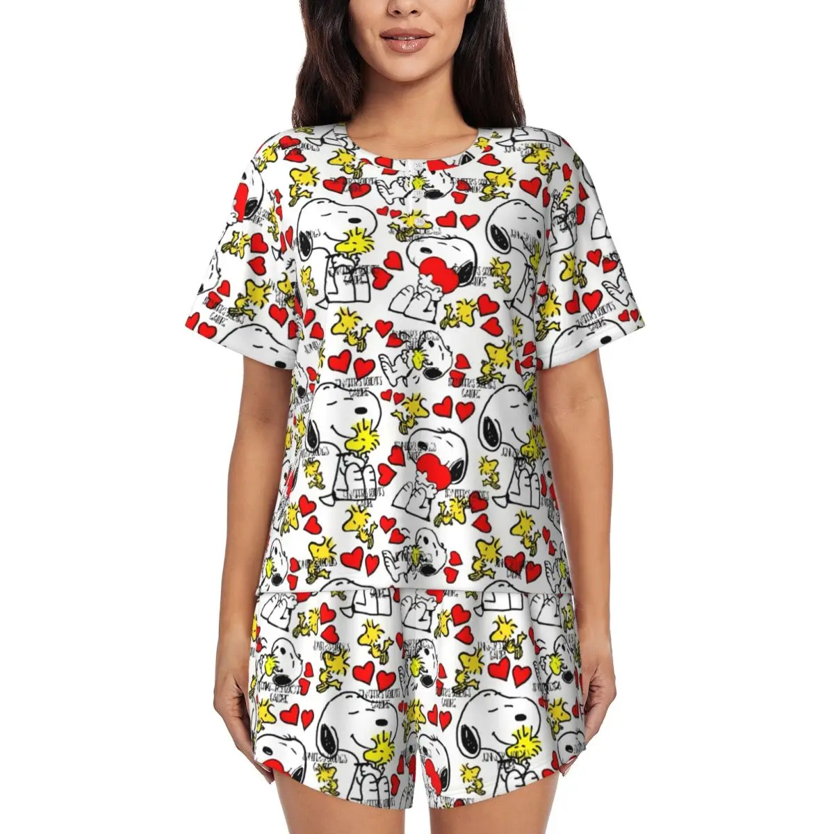 

Women Manga Snoopy Woodstock Cartoon Dog Pajamas Set Custom Print Two-piece Pj Sets Short Sleeve Sleepwear Loungewear