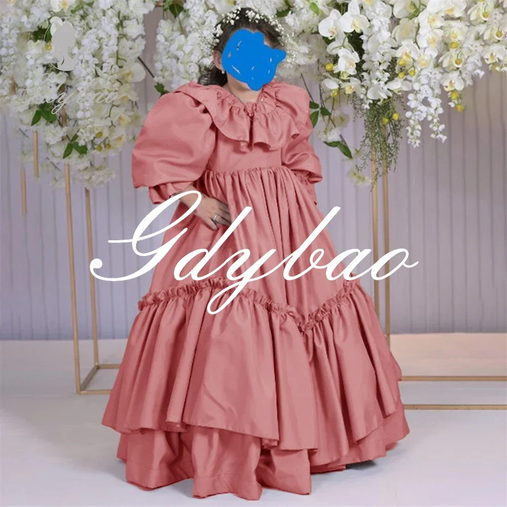 Robe de Princesse Plissée à Manches sulfBouffantes pour Fille, Ligne A, Longue, Boule, Fleur, Longueur au Sol, Classique, Première Communion, Personnalisée, Nouvelle Collection