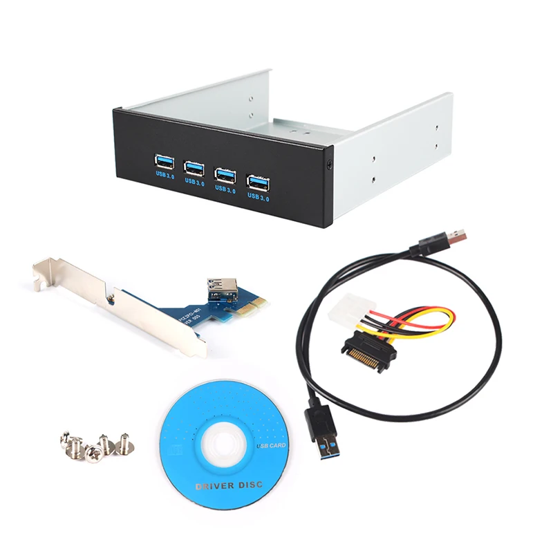 Divisores de Panel frontal de 4 puertos USB 3,0, HUB USB 3,0, adaptador de tarjeta PCI-E PCI Express de 5,25 ", Bahía de expansión de Panel frontal para PC y ordenador