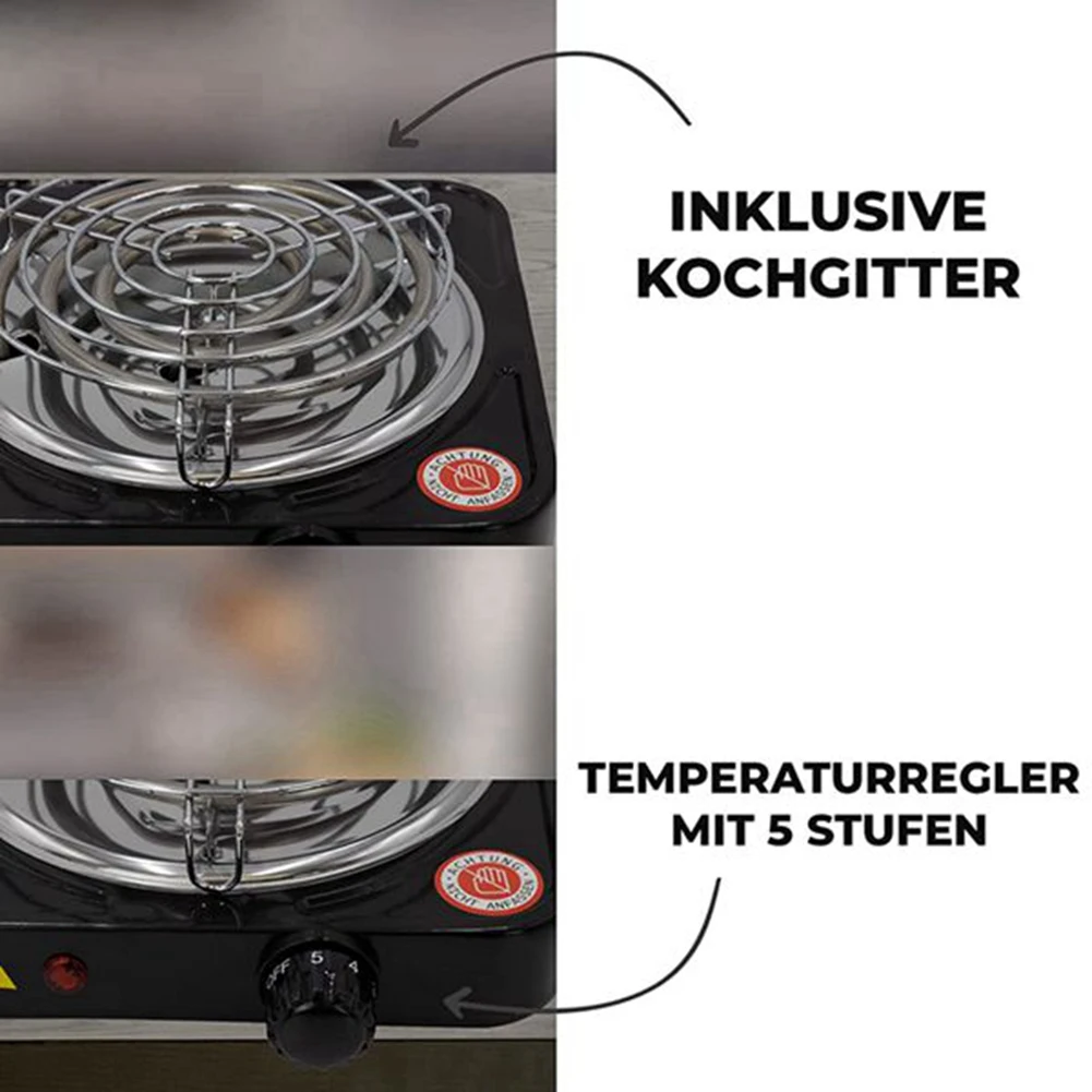 Electric Single Burner Cooktop, Compact and Portable, Adjustable Temperature Hot Plate, 1500W, Black & Stainless Eu Plug