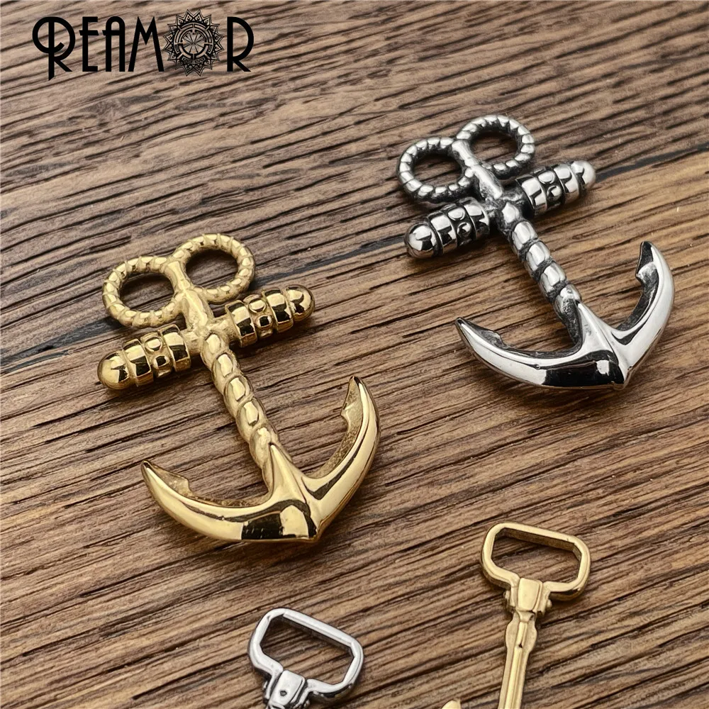 REAMOR 2pcs Gold Color Stainless Steel Anchor Hook Double Hole Necklace Pendant For Bracelet Connector Clasp Jewelry Accessories