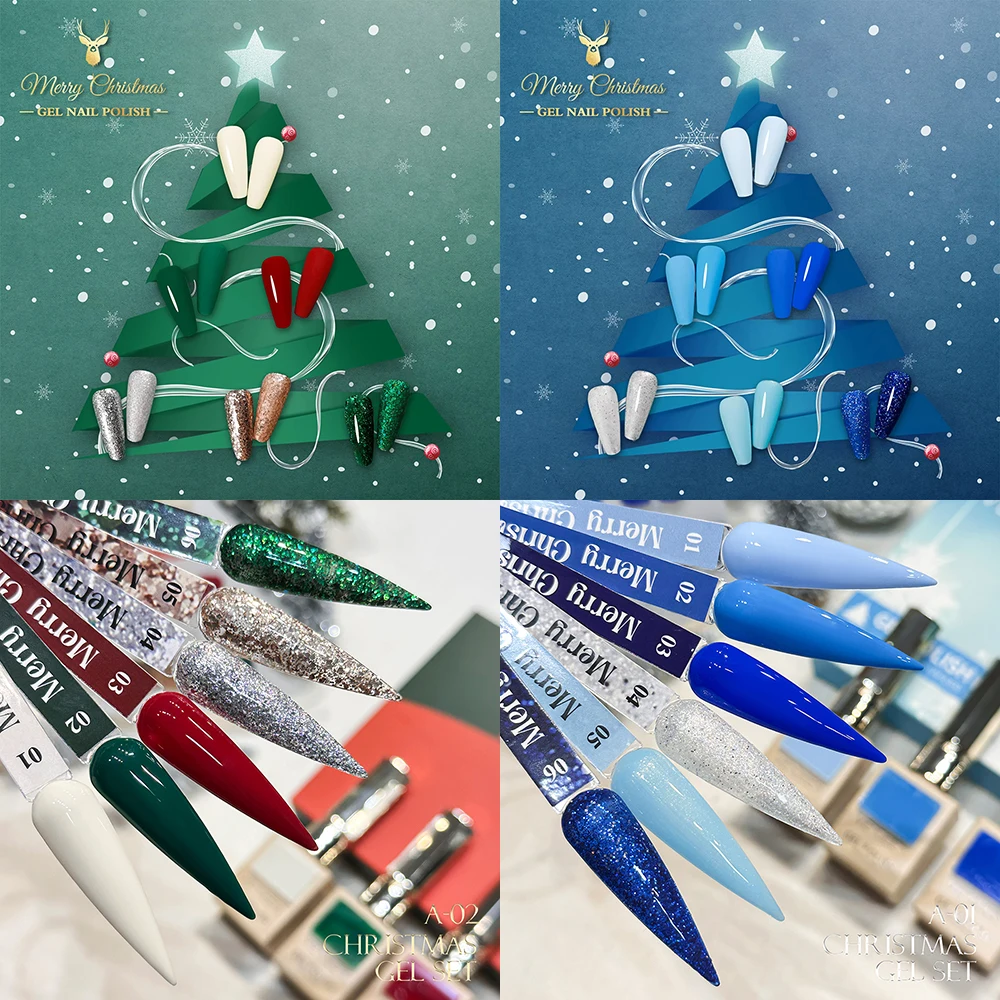 Vendeeni 6가지 색상/세트 크리스마스 젤 네일 폴리쉬 TPO HEMA FREE 아이스 스노우 블루 레드 그린 UV LED 소크 오프 젤 바니시 디스플레이 포함