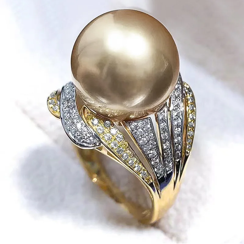 

High end atmospheric ring, dual tone pearl imitation personalized rings