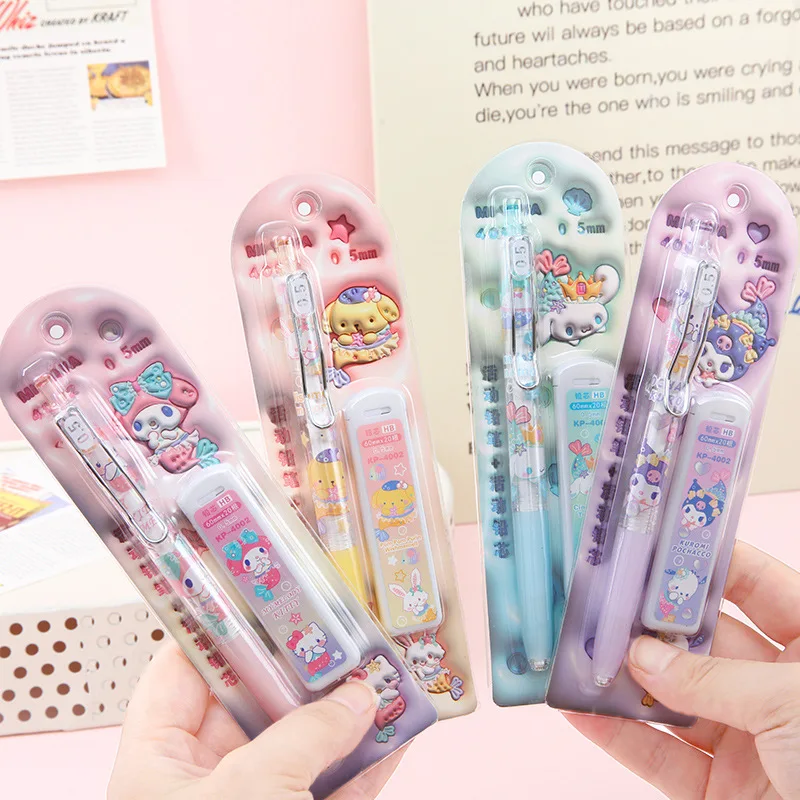 New 24pcs Sanrio Mechanical Pencil Set Melody Kuromi Cinnamoroll Student School Supplies Automatic Pencil Learning Stationery