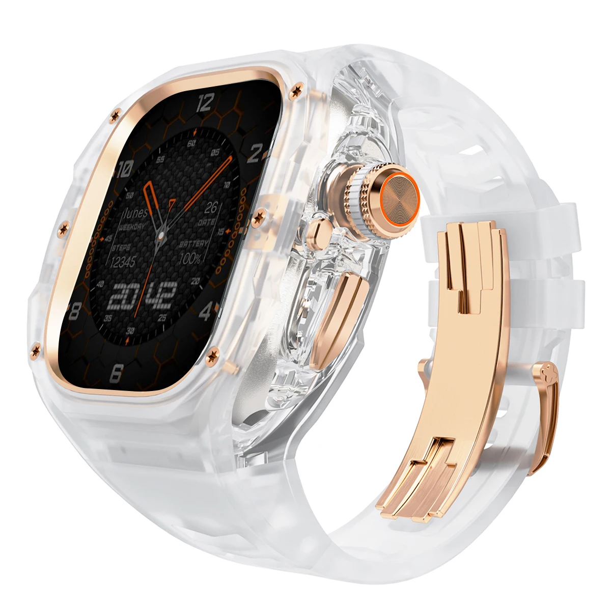 Luxury Transparent Case for Apple Watch Ultra 3 49mm Mod Kit Stainless Steel Buckle Band for iWatch Ultra 2/1 49MM Modification