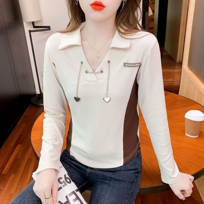 Spring Women\'s Polo Neck Tee Shirt Autumn Streetwear Clothes T Shirts for Women Long Sleeve Korean Fashion Clothing Casual Top