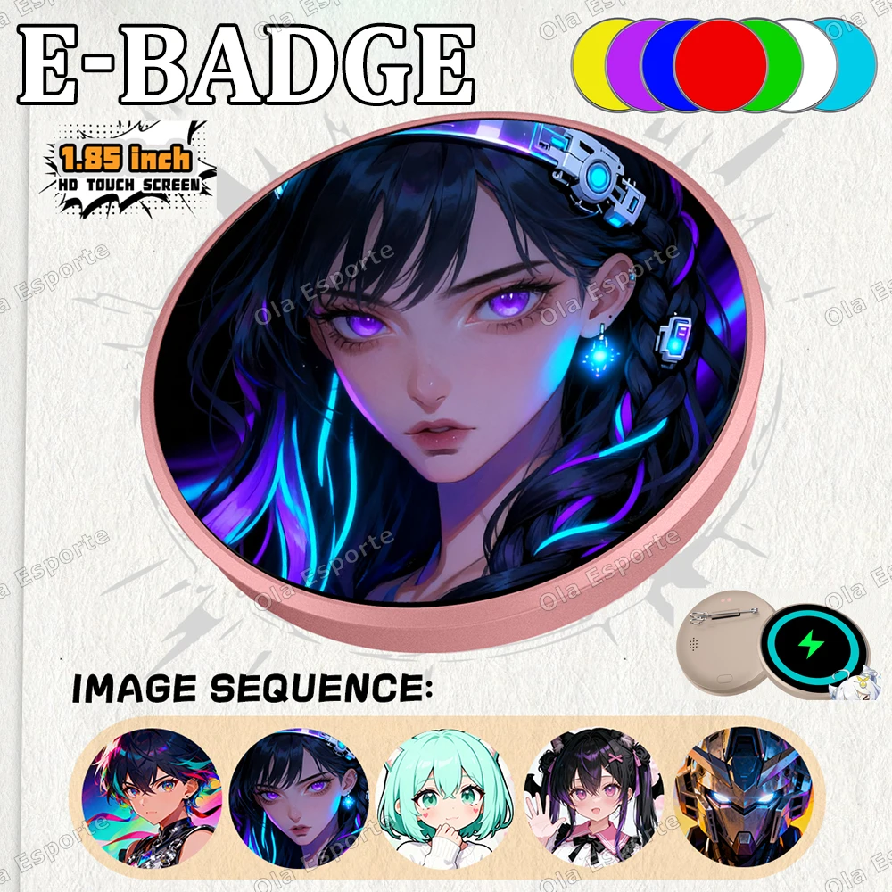 

2026 Dynamic Electronic Badge Anime Merchandise Digital Display Badge with Touch Control for Uploading Photos GIFs and Videos