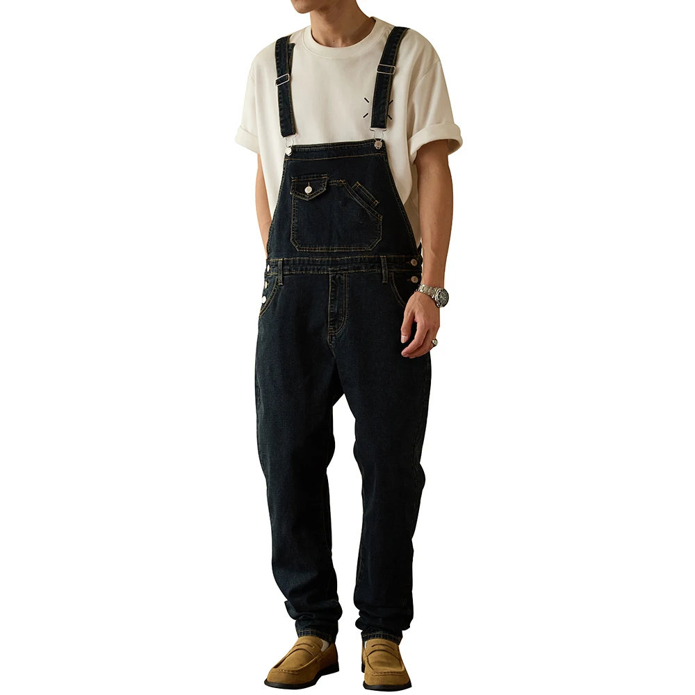 

Men Dark Blue Stretch Denim Bib Overalls Multi Pockets Cargo Jeans Casual Dungarees Costume Coveralls Workwear