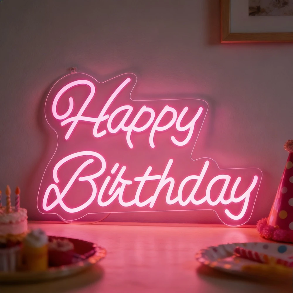 

Светодиодная неоновая вывеска «С Днем Рождения» с USB-питанием, регулируемая, для вечеринок, украшения стен, торжеств, кондитерских, кафе, мероприятий, подарков