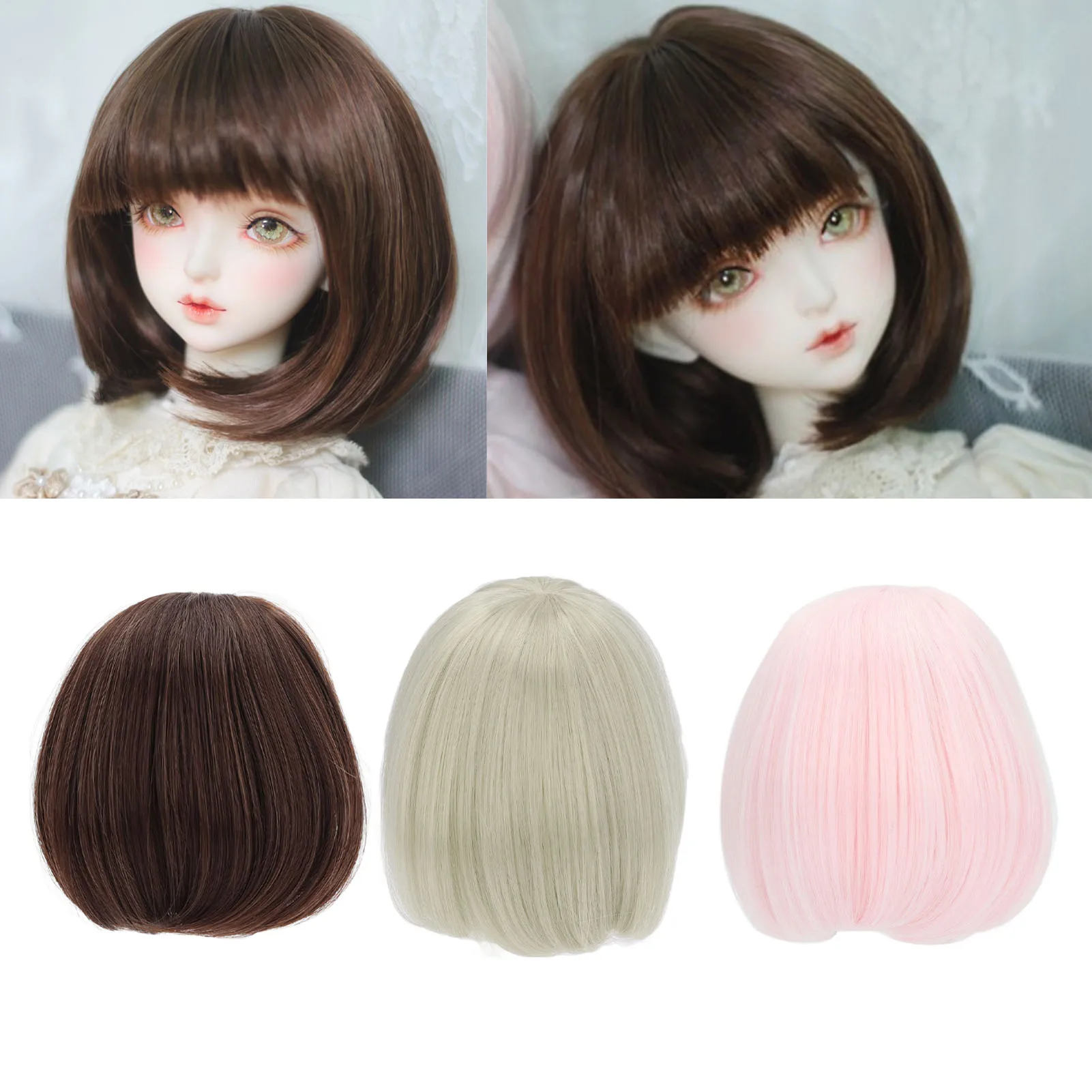 Doll Wig Straight Bang Shoulder Length Short Hair Soft  Easy Cutting for 1/3  Doll Short Hair Wig