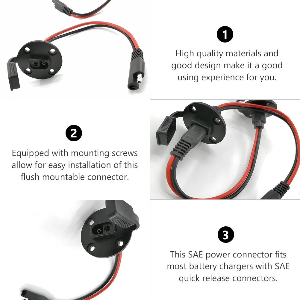 4Sets Sae Power Socket Sidewall Port Connector Solar Panel Mount Power Cable Suitable for Lawn Motor Motorcycle