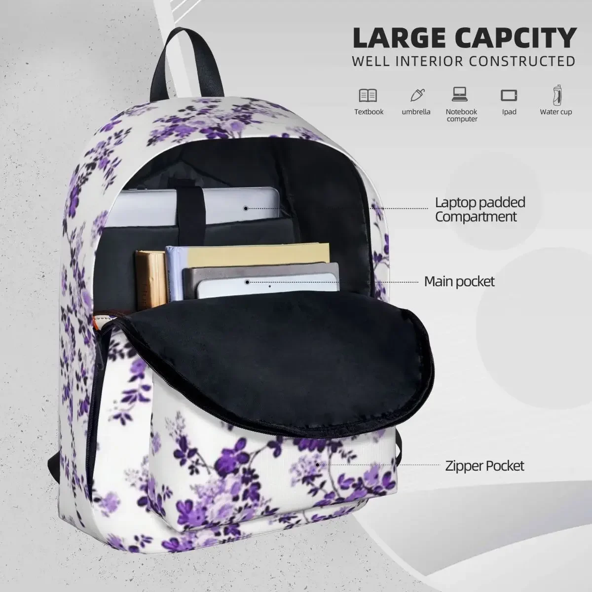Purple Bolssom Woman Backpacks Boys Girls Bookbag Casual Children School Bags Portability Laptop Rucksack Shoulder Bag image 4