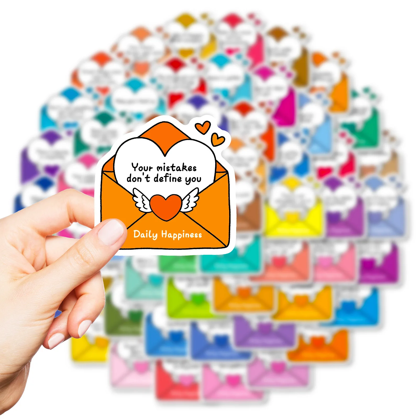 56PCS Cartoon Happy Daily Envelope Text Sticker DIY Decoration Mobile Phone Case Water Cup Skateboard Notebook Toy Gift Sticker