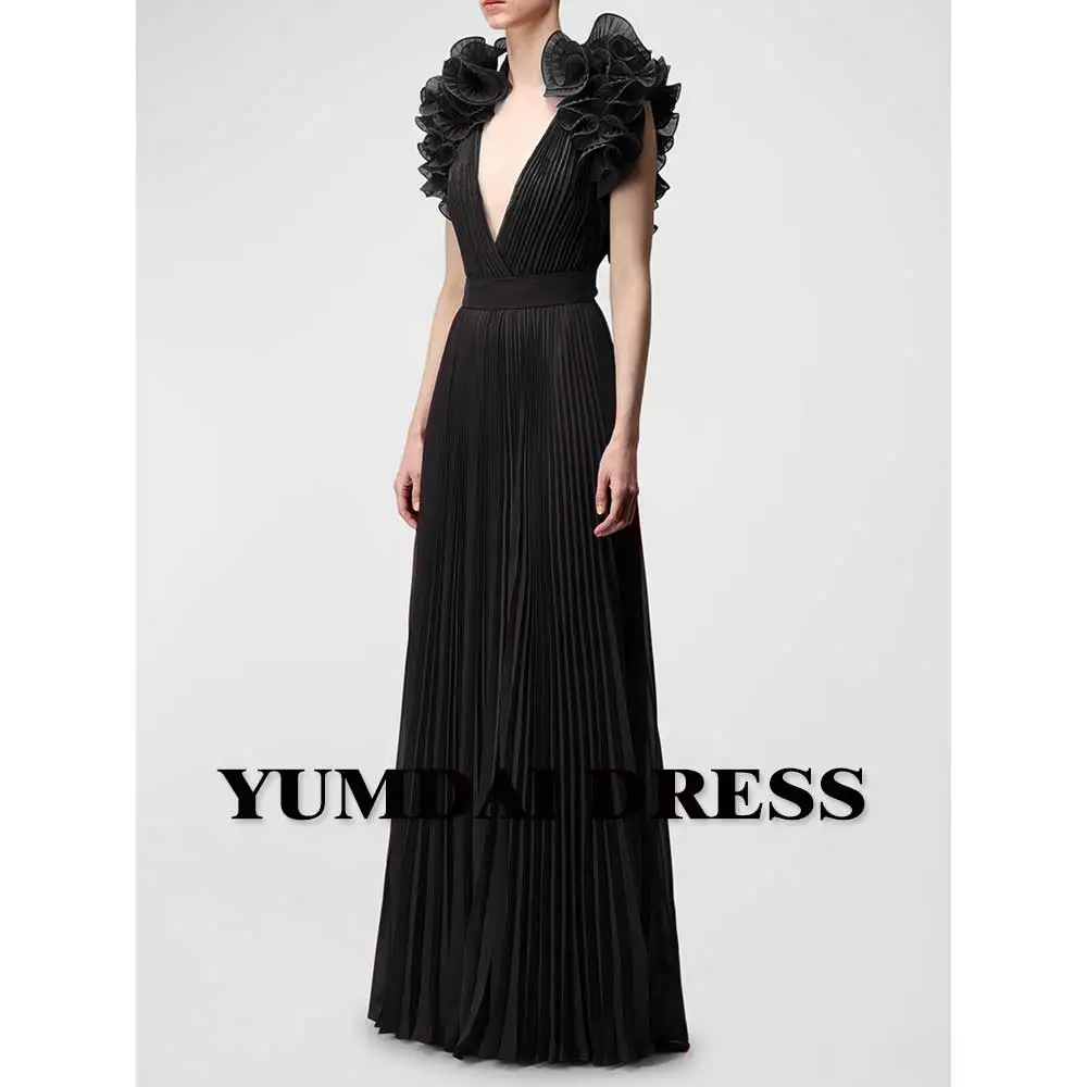 YUMDAI Gothic Black V-Neck Evening Dress Dubai 2023 Ladies Special Occasion Formal Ball Dress Graduation And Ground Chiffon Gown