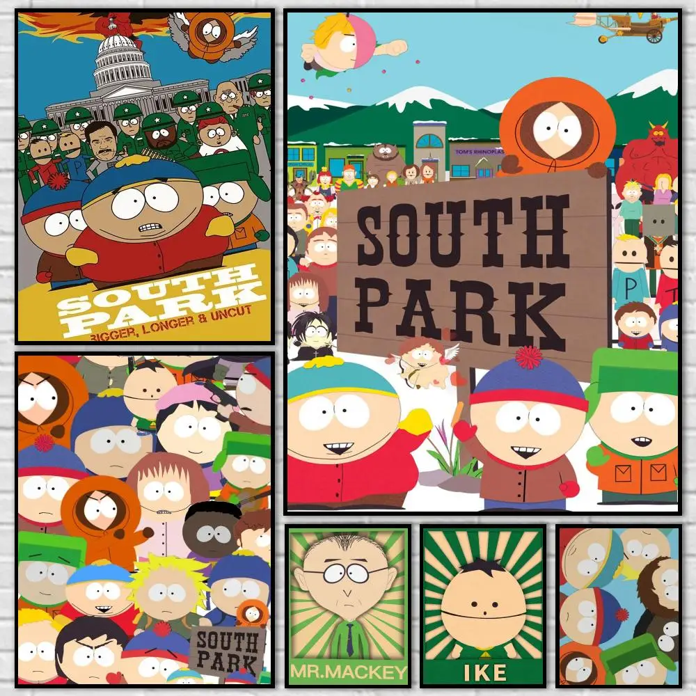 Anime S-South P-Park Poster Self-adhesive Art Poster Decoracion Painting Wall Art White Kraft Paper Home Decor