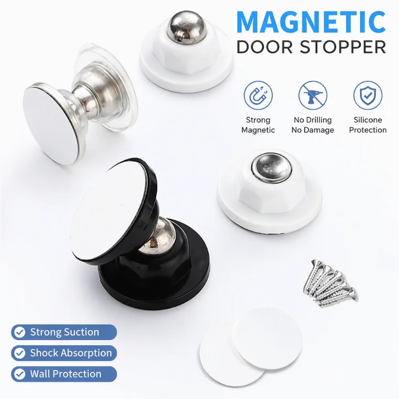 2 Pack Adhesive Silicone Door Stopper, Heavy Duty Magnetic Door Holder, Silent Anti-Collision Door Catch for Home Hotel
