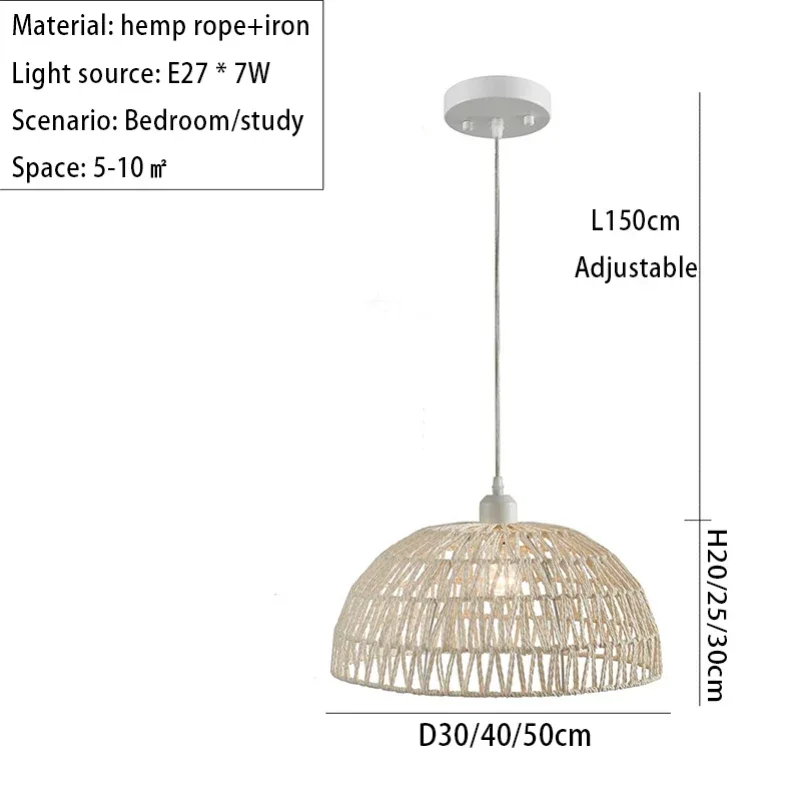 SANDYHA أنيق حبل القنب الثريا قلادة ضوء E27 مصباح السقف المواد الطبيعية مثالية لغرفة المعيشة غرفة الطعام المنزل #6