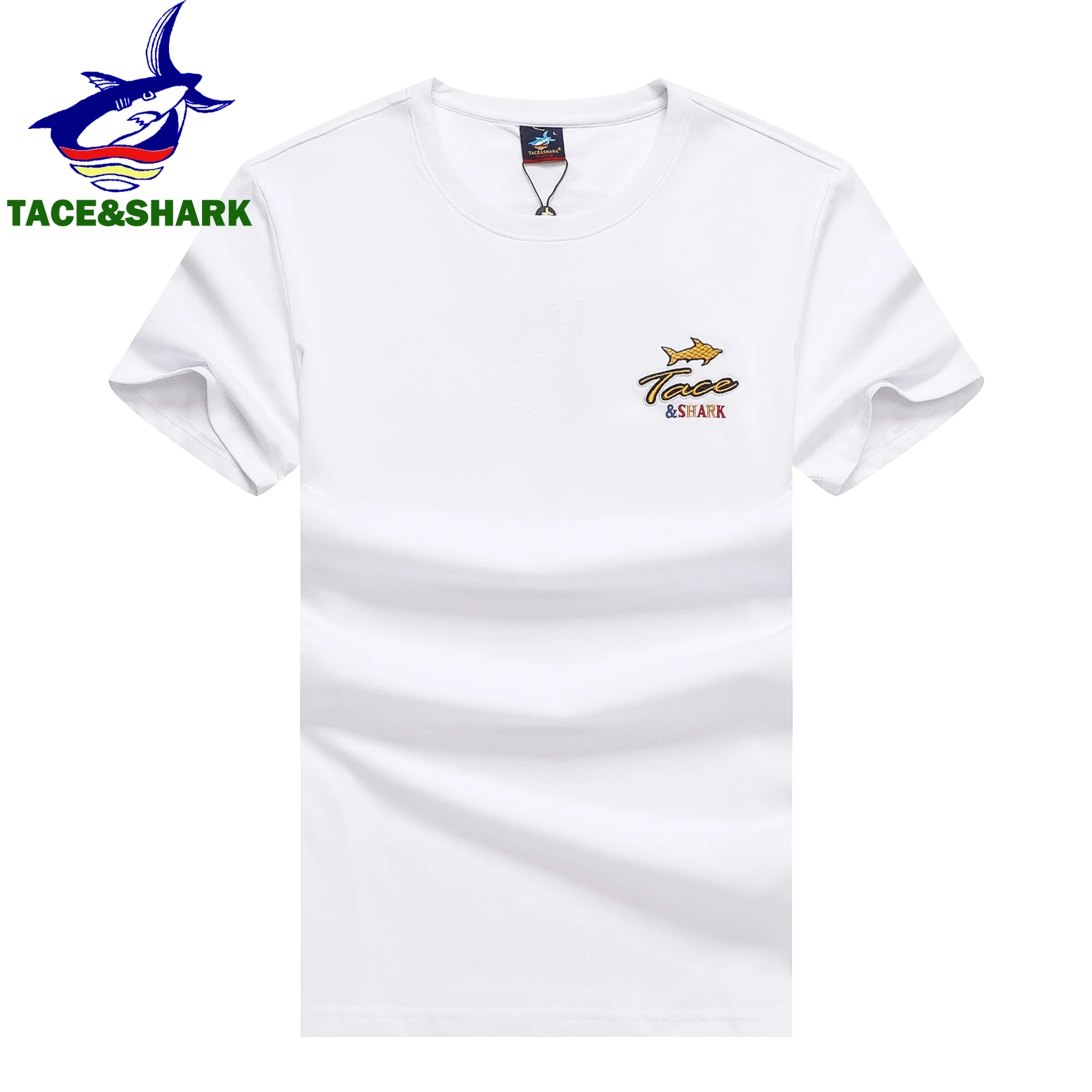 TACE&SHARK High Quality Shark Embroidery T Shirt Summer Fashion Short Sleeve T-shirts Clothing Mens Casual Tshirts Tops 3XL