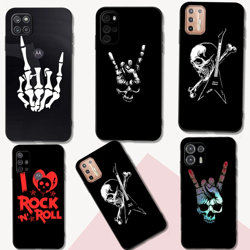 Black Tpu Case For Motorola Moto G52 G32 G82  G42 G60 4G G60S G71 G9 Play Plus Power One 5G Ace Rock Roll Skull