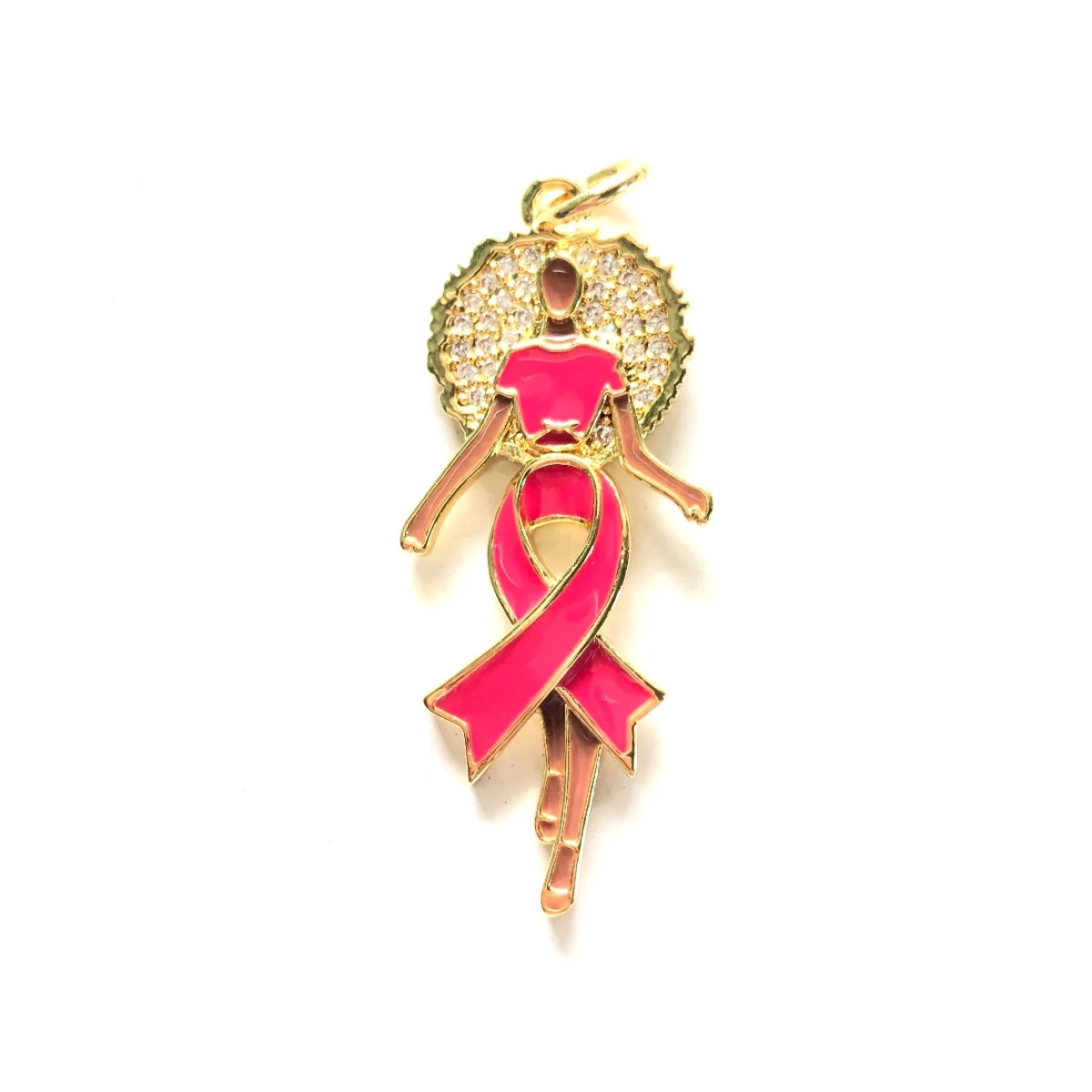 5pcs Enamal Pink Ribbon Afro Black Girl Charms Zirconia Pave Breast Cancer Awareness Pendants for Women Bracelet Necklace Making