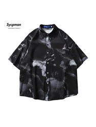 Sycpman Trendy Print Short Sleeved Shirts for Men and Women Loose Casual Hawaiian Shirt in Summer