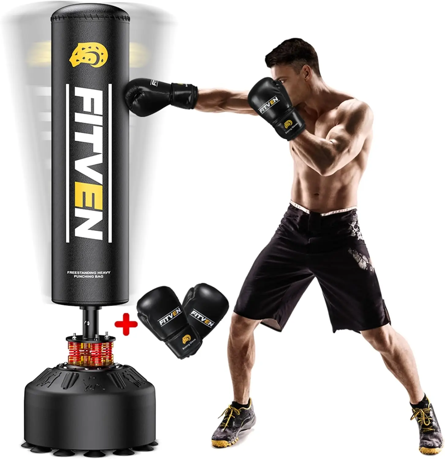 Freestanding Punching Bag with Boxing Gloves Heavy Boxing Bag with Suction Cup Base for Adult Kids - Men Stand Kickboxing Bag