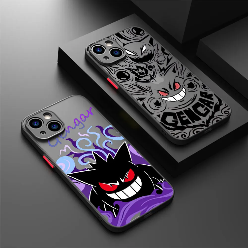 Case for Apple iPhone 11 14 15 Pro Max 13 12 Mini 7 8 Plus XR X 6 6S XS SE Phone Cover Black Matte Funda Cute Pokemon Gengar