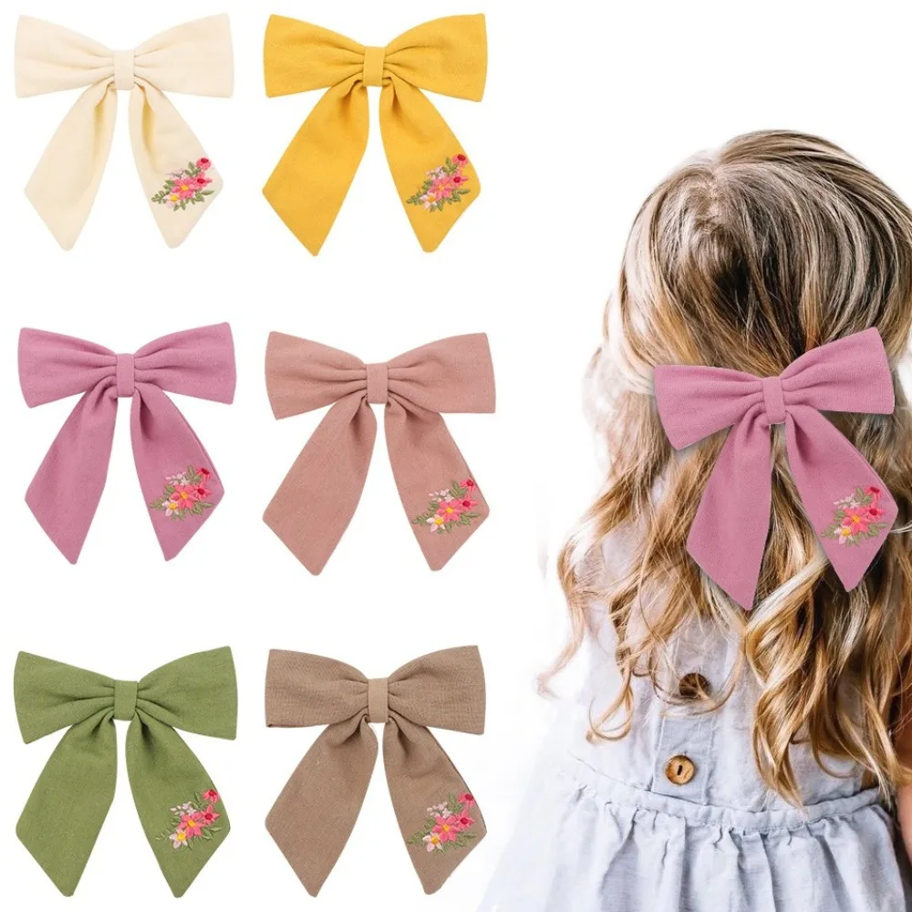 

1PC Embroidery Bows Hair Clips Solid Hairpins for Girls Handmade Ribbon Barrettes Child Butterfly Hair Pin Korean Headwear