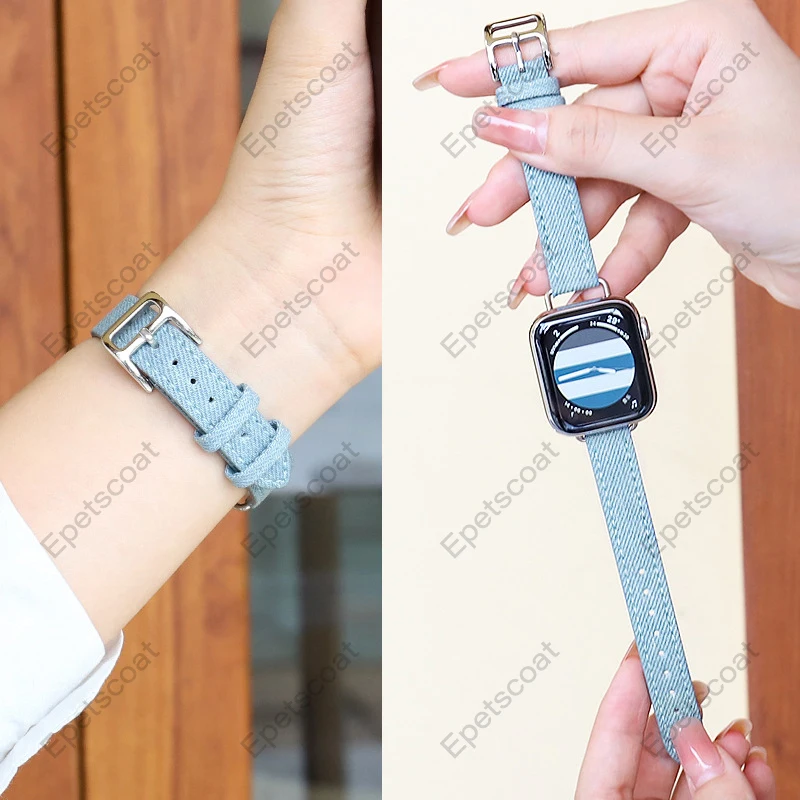 Thin denim strap suitable for Apple Watch 10 46 42 49 45 44 41 40 38 mm 9 8 7 6 5 4 3 Ultra 2 SE band wholesale 032