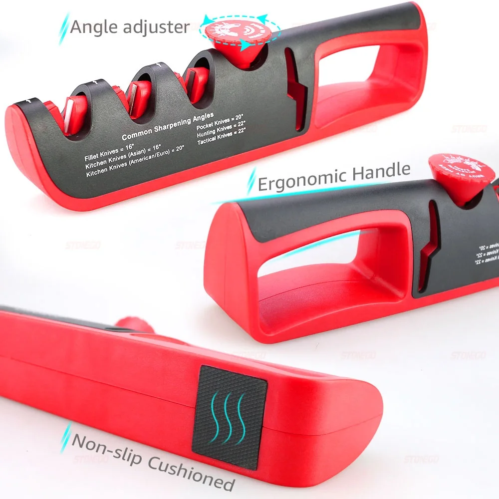 STONEGO 4-Stage Angle Adjustable Knife Sharpener - Professional Kitchen Knife and Scissors Sharpening Tool with Sharpening Stone