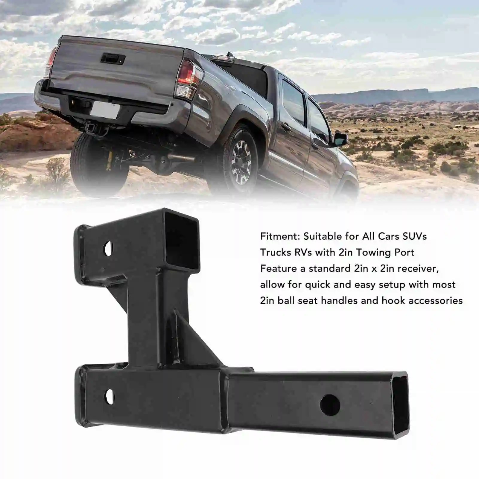 Trailer Hitch Riser Steel 9.65in Extension Range Black Hitch Extender Adapter for Car SUV Pickup Truck RV with 2in Towing Port